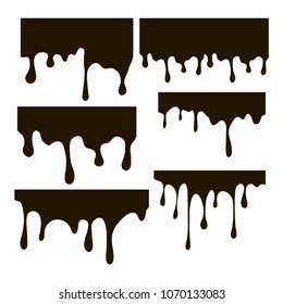 Set of dripping paints. Dripping liquid. Fluid fluid. Spilling paint. Falling paint. Fluid oil stain. Abstract, liquid drops of ink. Vector illustration
