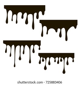 Set of dripping paints. Dripping liquid. Fluid fluid. Spilling paint. Falling paint. Fluid oil stain. Abstract, liquid drops of ink. Vector illustration.