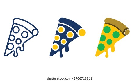 Conjunto de pingar ícones de fatia de pizza com queijo e coberturas em estilo vetorial moderno ousado, ilustrações de fast food criativo para menus, marca e design