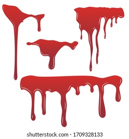 Set of dripping red blood isolated on a white background. Vector illustration.