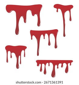 Conjunto de goteo de sangre roja aislado en un fondo blanco. Ilustración vectorial.