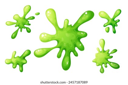 Set of dripping slime, splash cartoon element. Colorful spot ink shape. Jelly mucus smudges isolated on white background. Vector illustration.