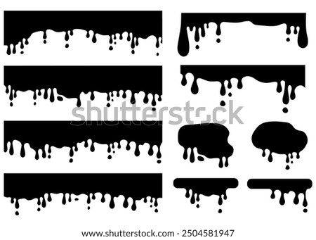Set of dripping style decoration materials, dripping ink, painted silhouettes