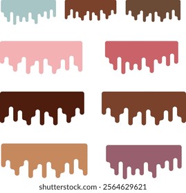 Set of dripping tasty pink, mint and chocolate vector seamless glaze for cake
