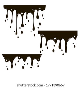 Set of drips of black paint on a white background. Vector illustration