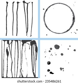 Set of drips splashes, stains of coffee paint and ink isolated on white - vector illustration