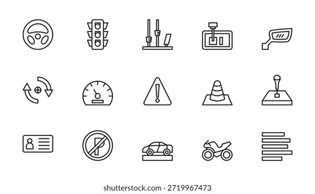 Conjunto de Ilustración vectorial de contorno de símbolo de señal aislada del conductor o del icono de conducción
