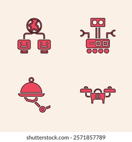 Set Drone, Artificial intelligence, Robot and Waiter robot icon. Vector