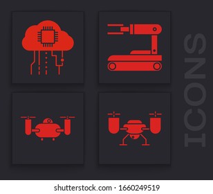 Set Drone flying with action camera, Internet of things, Robot and Drone flying with action camera icon. Vector