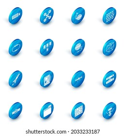 Set Drone flying, Social network, Binary code, Smartwatch, Rocket ship with fire, Server, Data, Web Hosting, Neural and  icon. Vector