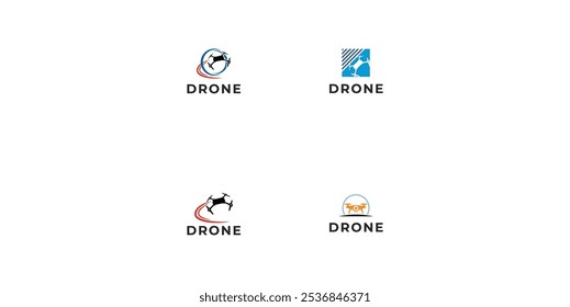 Definir logotipo de fotografia de lentes de câmera de helicóptero de drone. Drone com obturador de câmera ou logotipo de abertura.