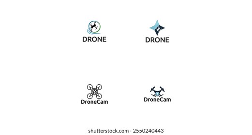 Definir logotipo de fotografia de lentes de câmera de helicóptero de drone. Drone com obturador de câmera ou logotipo de abertura.