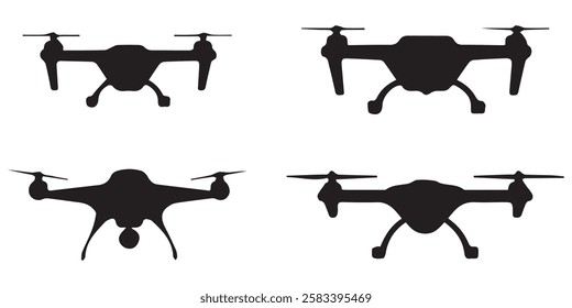 Set of Drone Icons Silhouettes on White Background