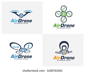 Set of Drone logo design template. Photography drone icon vector. Creative design. Illustration