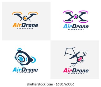Set of Drone logo design template. Photography drone icon vector. Creative design. Illustration