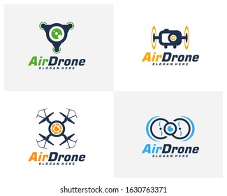 Set of Drone logo design template. Photography drone icon vector. Creative design. Illustration