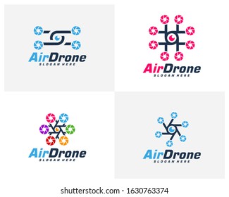 Set of Drone logo design template. Photography drone icon vector. Creative design. Illustration