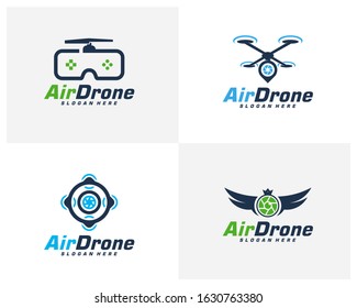 Set of Drone logo design template. Photography drone icon vector. Creative design. Illustration