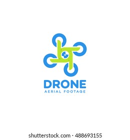 Set of drone and logo isolated on white background. Vector Illustration
