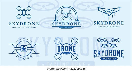 set of drone logo line art vintage vector illustration template icon graphic design. bundle collection of various sky drone sign or symbol 