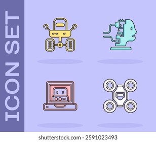 Set Drone, Mars rover, Creating robot and Robot for maintenance icon. Vector