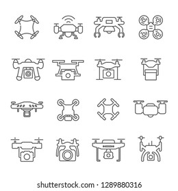 Set of drone Related Vector Line Icons. Contains such Icons as quadcopter, robot, helicopter and etc. - Vector 