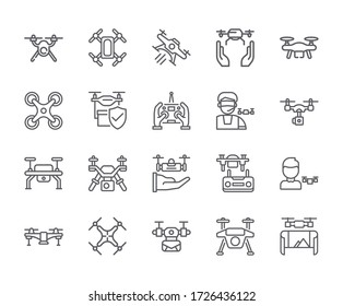 Set of drone Related Vector Line Icons. - vector
