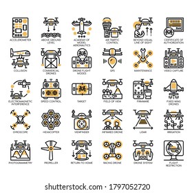 Set of drone thin line and pixel perfect icons for any web and app project. 