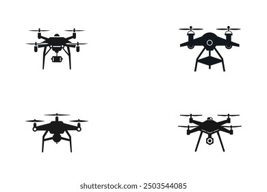set of drone vector art silhouette logo icon minimal design template black and white 