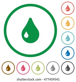 Set of drop color round outlined flat icons on white background