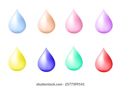 A set of drop icons. Drops of various liquids, isolated on a white background. The gradient. Vector graphics