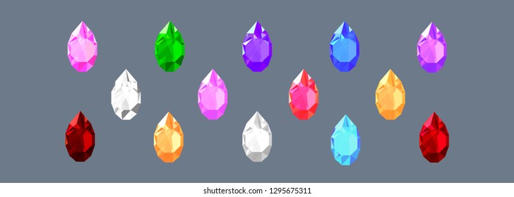 set of drop shaped gem stones of different mystical colors