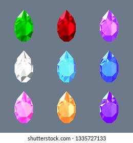 set of drop shaped gem stones of different mystical colors