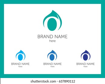Set of drop of water with letter O inside with place for name of company, isolated