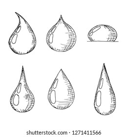 Set of droplets. Vector cartoon illustrations. Isolated objects on a white background. Hand-drawn style.