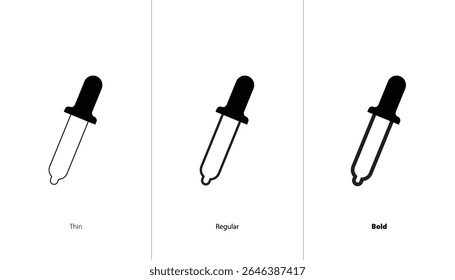 Set of dropper icon. thin, regular and bold line icons. chemistry icon. dropper with drop of liquid. vector icon