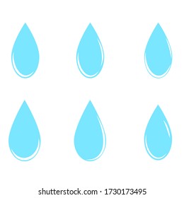 A set of drops. Cute drops of blue color. Vector illustration.