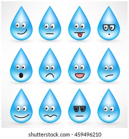 Set of drops, design elements with smiley emoticon faces