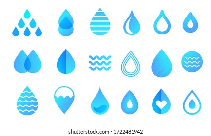 Set of drops logo shapes. Different blue water logotypes 