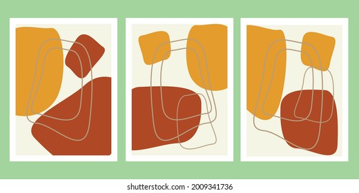 Set of drops minimalist posters with abstract organic shapes composition in trendy contemporary collage style, Hand painted pastel color for social media stories, branding, banner.