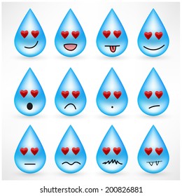 Set of drops romantic smiley emoticon