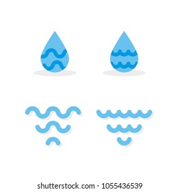Set: drops and waves icons. Minimal symbols. Vector illustration, flat design