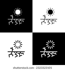Set Drought icon isolated on black and white background.  Vector Illustration
