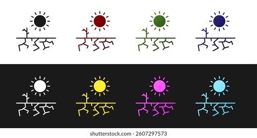 Set Drought icon isolated on black and white background.  Vector Illustration