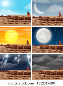 Set of droughty land different climate illustration