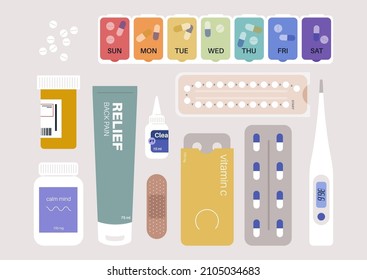 A set of drugs in the form of pills, drops, capsules, and other