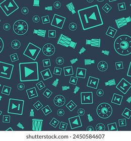 Set Drum, Fast forward, Play in square and Dial knob level technology settings on seamless pattern. Vector