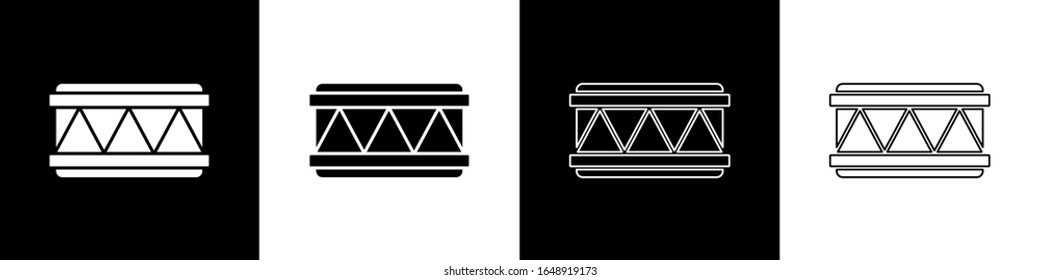 Set Drum icon isolated on black and white background. Music sign. Musical instrument symbol.  Vector Illustration