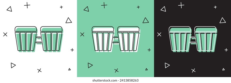 Set Drum icon isolated on white and green, black background. Music sign. Musical instrument symbol.  Vector