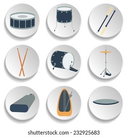 A set of drum icons. Flat design. vector illustration